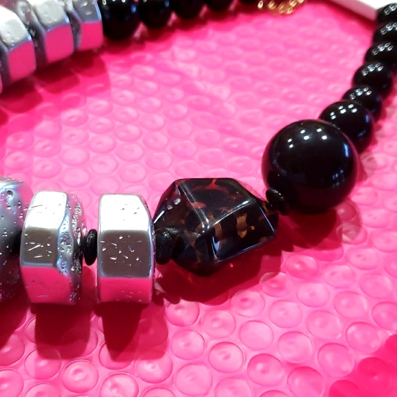 "Errielle" Bead Black and Silver Statement Necklace - Picture 6 of 6